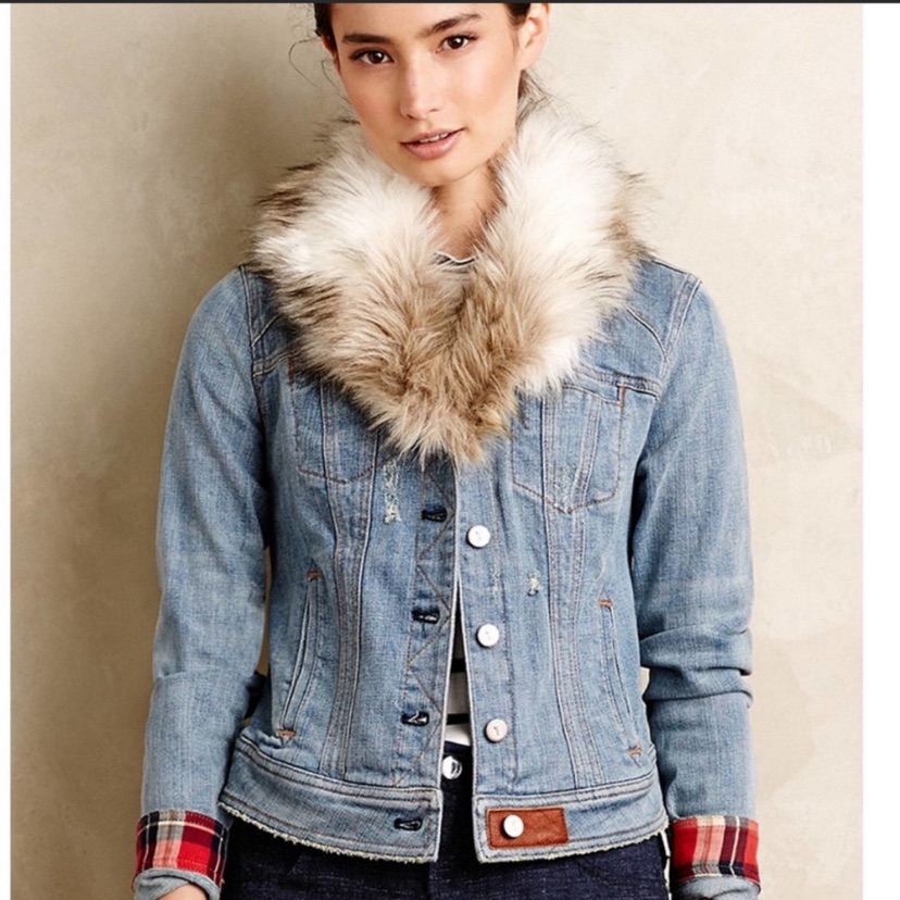 Anthro Denim Jacket With Removable Collar Xxs
